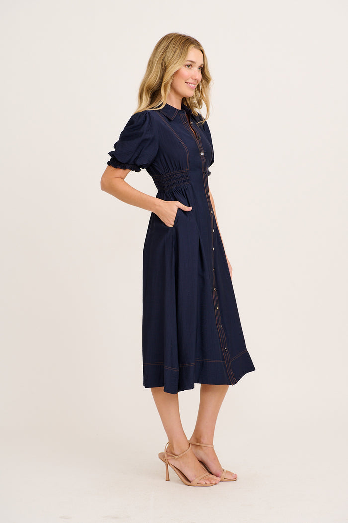 Elana Midi Shirt Dress in Navy side