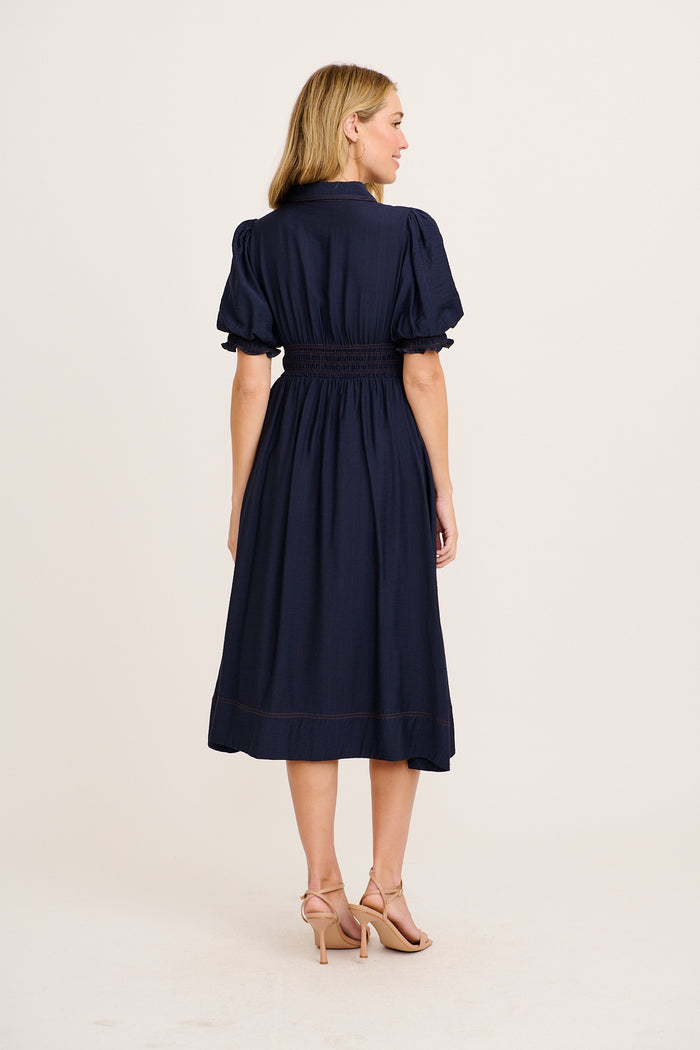 Elana Midi Shirt Dress in Navy back