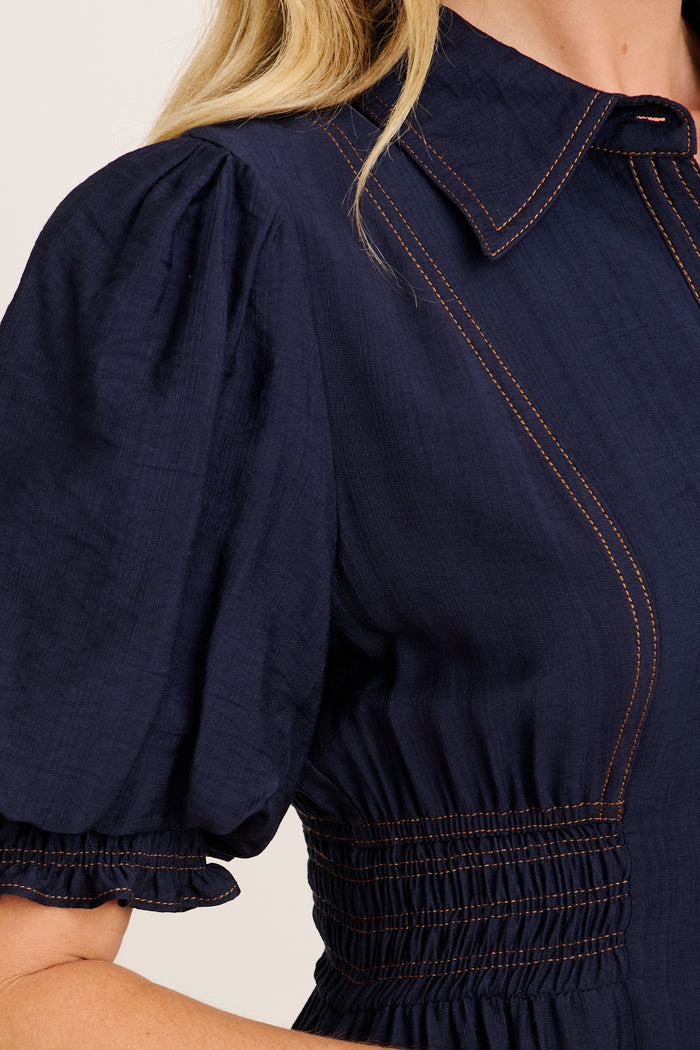 Elana Midi Shirt Dress in Navy detail