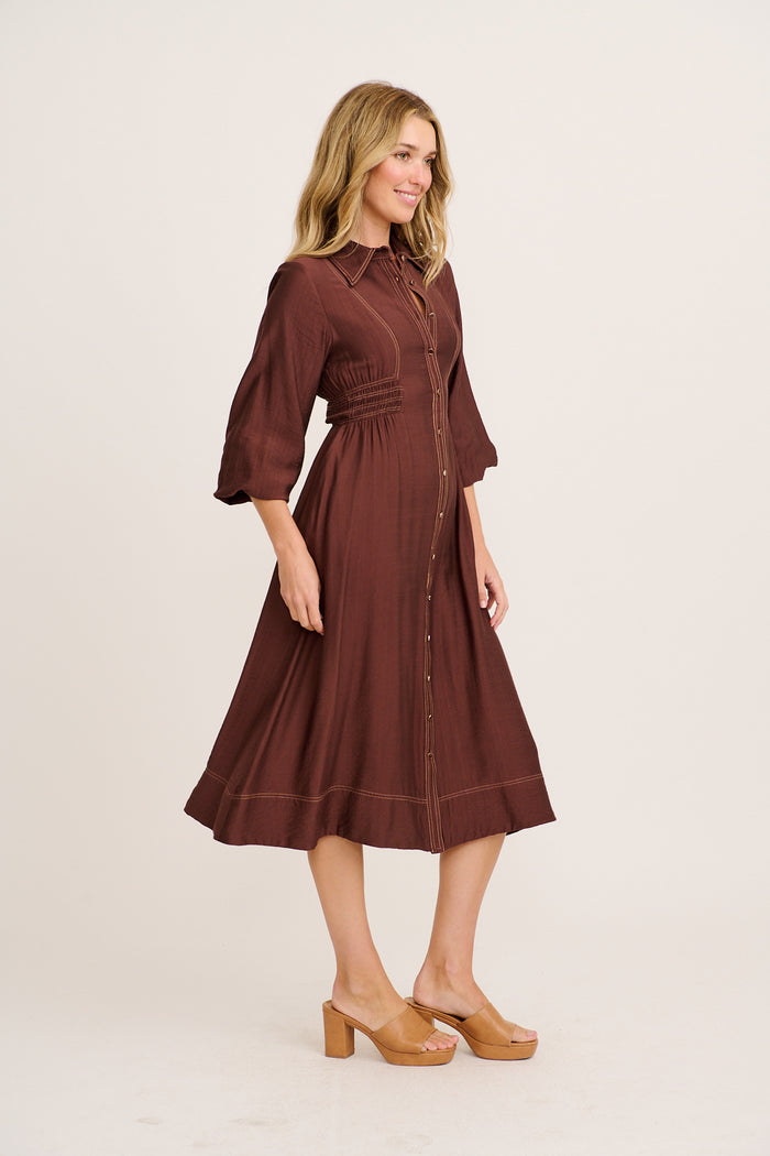 Omaria Midi Shirt Dress in Chocolate side