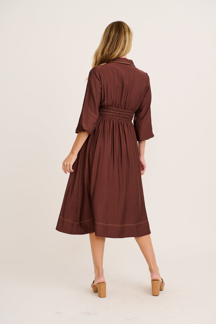 Omaria Midi Shirt Dress in Chocolate back