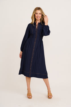 Omaria Midi Shirt Dress in Navy full length