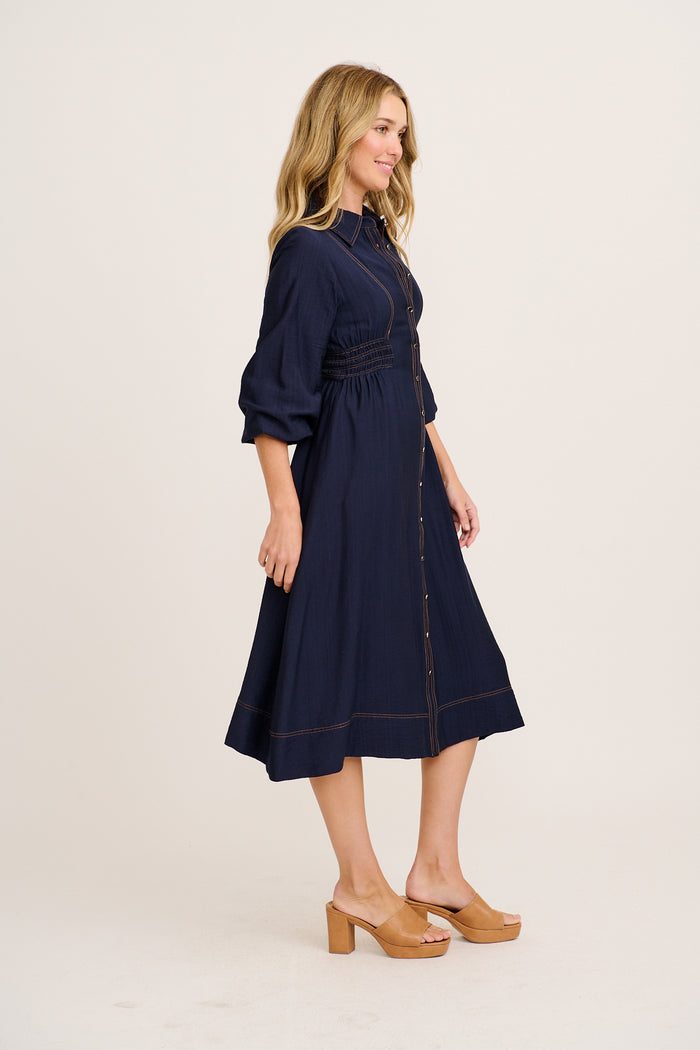 Omaria Midi Shirt Dress in Navy side