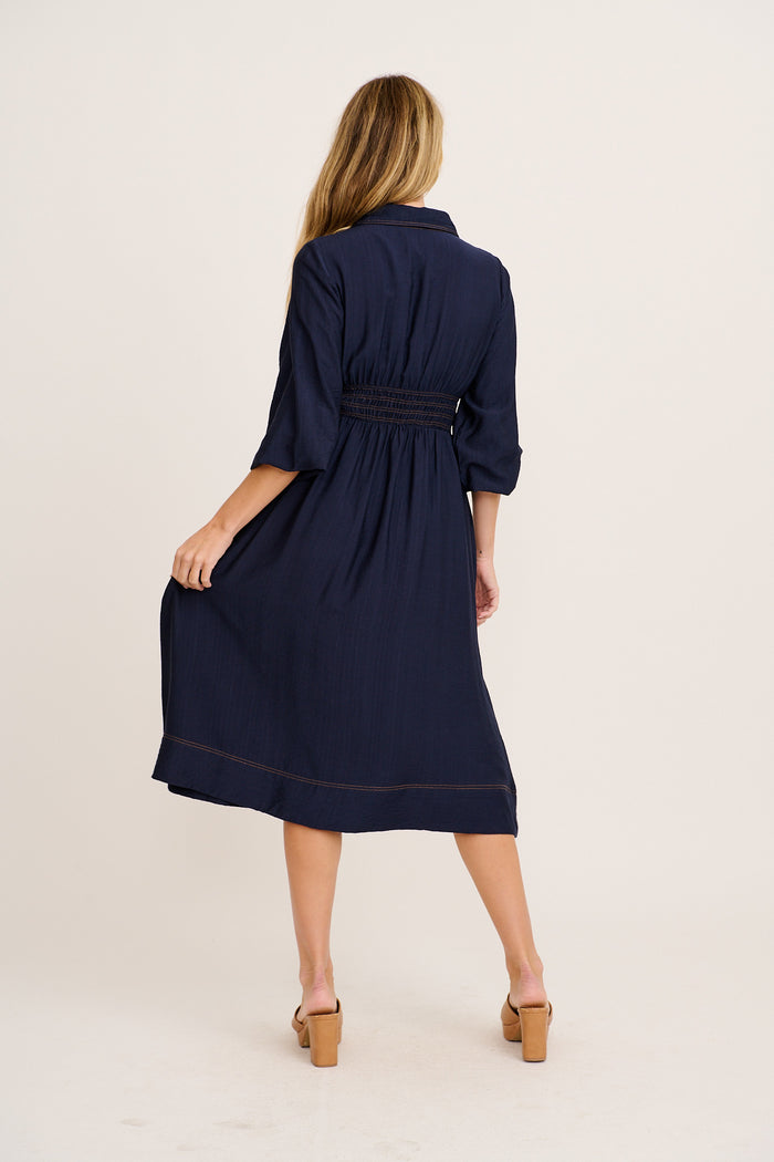 Omaria Midi Shirt Dress in Navy back