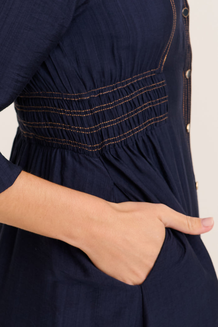 Omaria Midi Shirt Dress in Navy detail