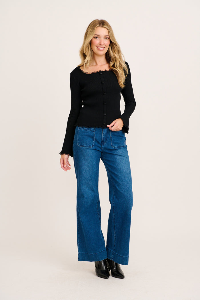 Vivid Style Knit in Black Wool Blend full length