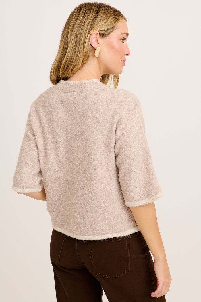 Easy Does It Knit Cardigan in Oatmeal with Chocolate Trim Wool Blend back