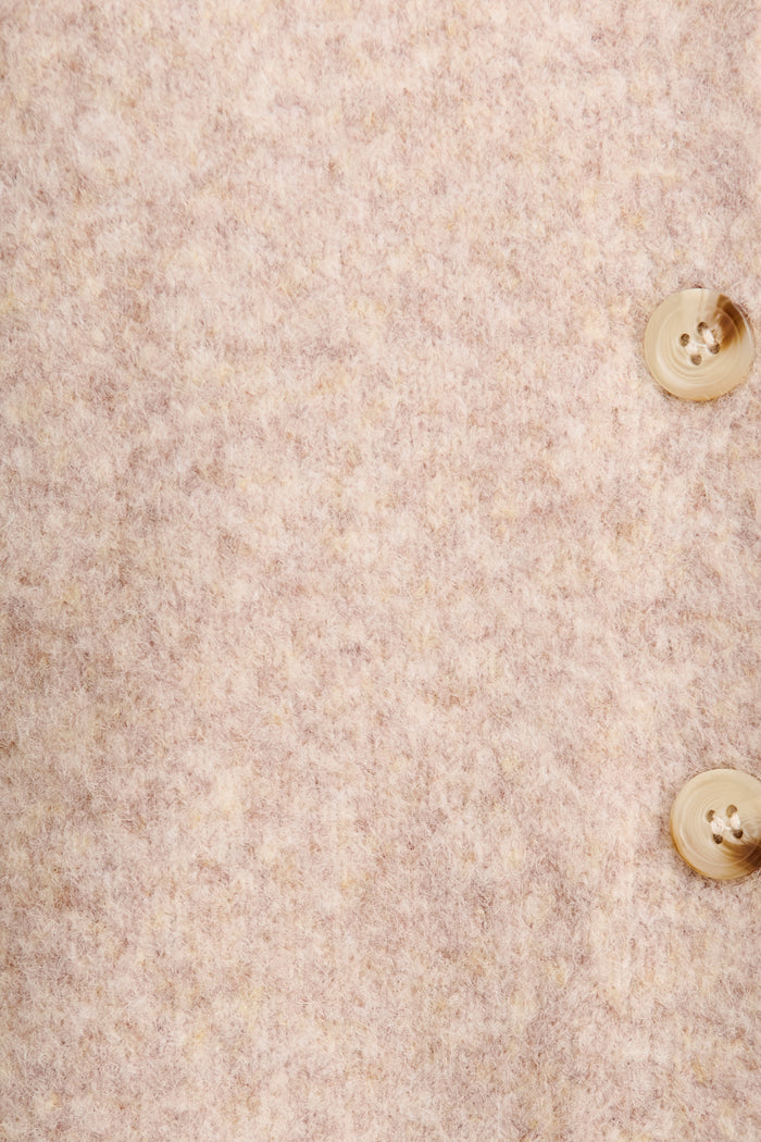 Easy Does It Knit Cardigan in Oatmeal with Chocolate Trim Wool Blend fabric