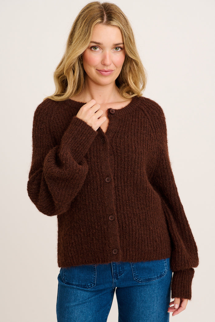 Perfect Layer Knit Cardigan in Chocolate Wool Blend
