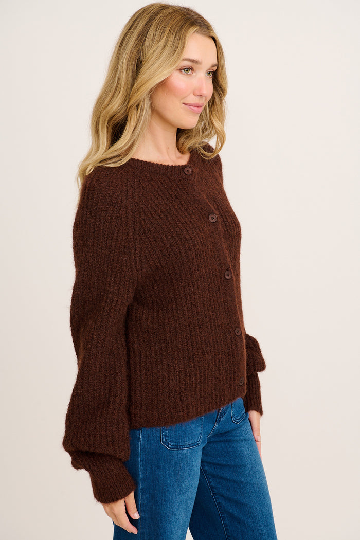 Perfect Layer Knit Cardigan in Chocolate Wool Blend side