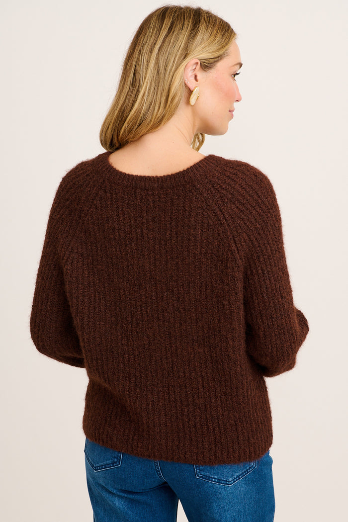 Perfect Layer Knit Cardigan in Chocolate Wool Blend back