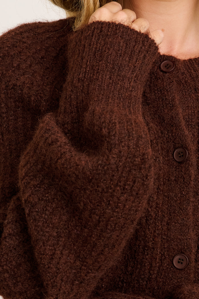 Perfect Layer Knit Cardigan in Chocolate Wool Blend detail