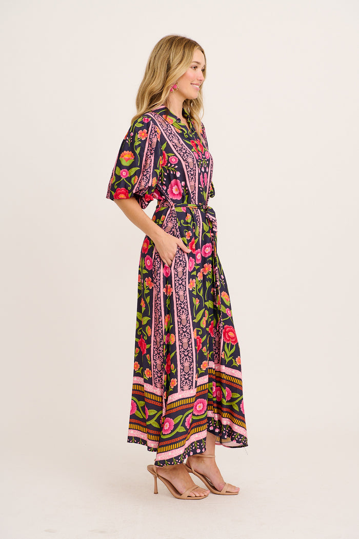 Tropicana Maxi Shirt Dress in Multi Floral Print side