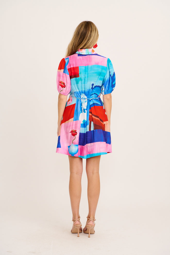 Pretty Haze Shirt Dress in Blue and Multi Vase Print back