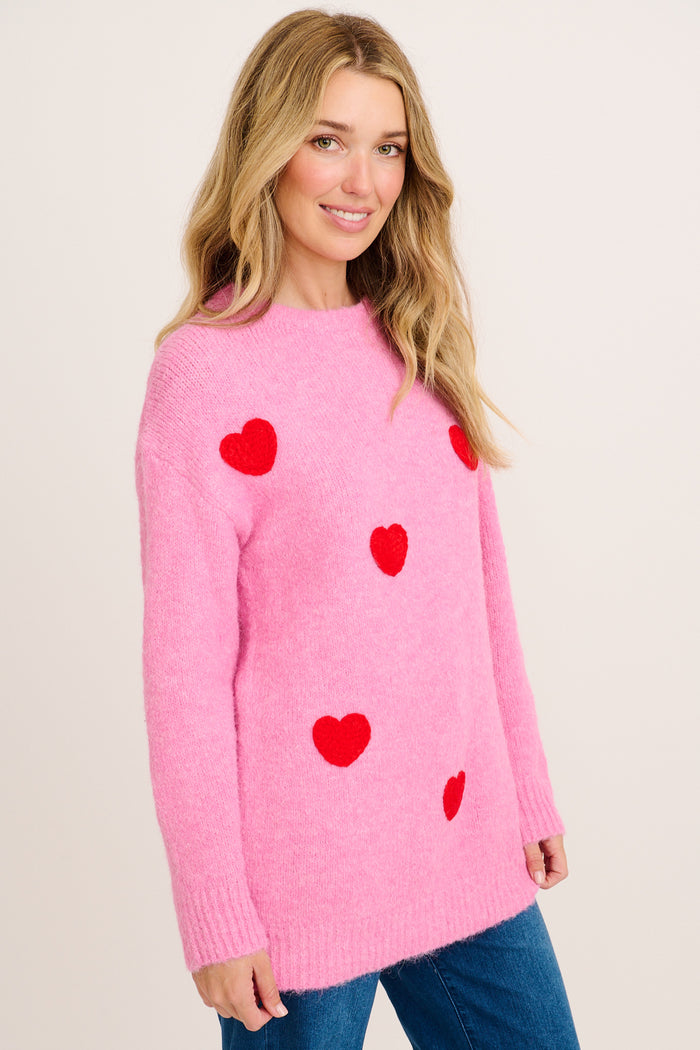 Queen Of Hearts Knit in Pink with Red hearts Wool Blend side