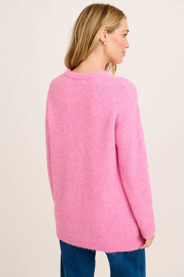 Queen Of Hearts Knit in Pink with Red hearts Wool Blend back
