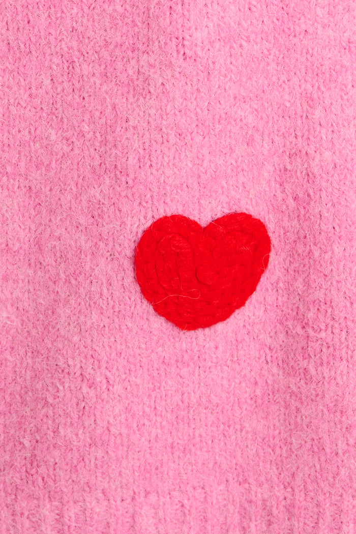 Queen Of Hearts Knit in Pink with Red hearts Wool Blend fabric
