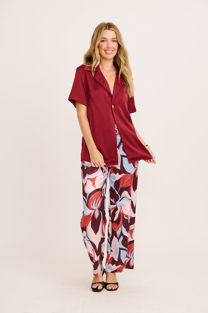 Dearest Desire Shirt in Wine Satin full length