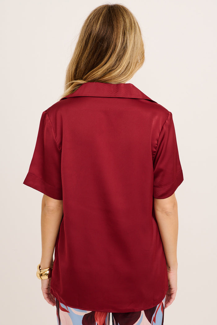 Dearest Desire Shirt in Wine Satin back