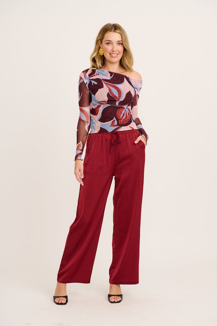 Enchanted Waltz Pant in Wine Satin full length