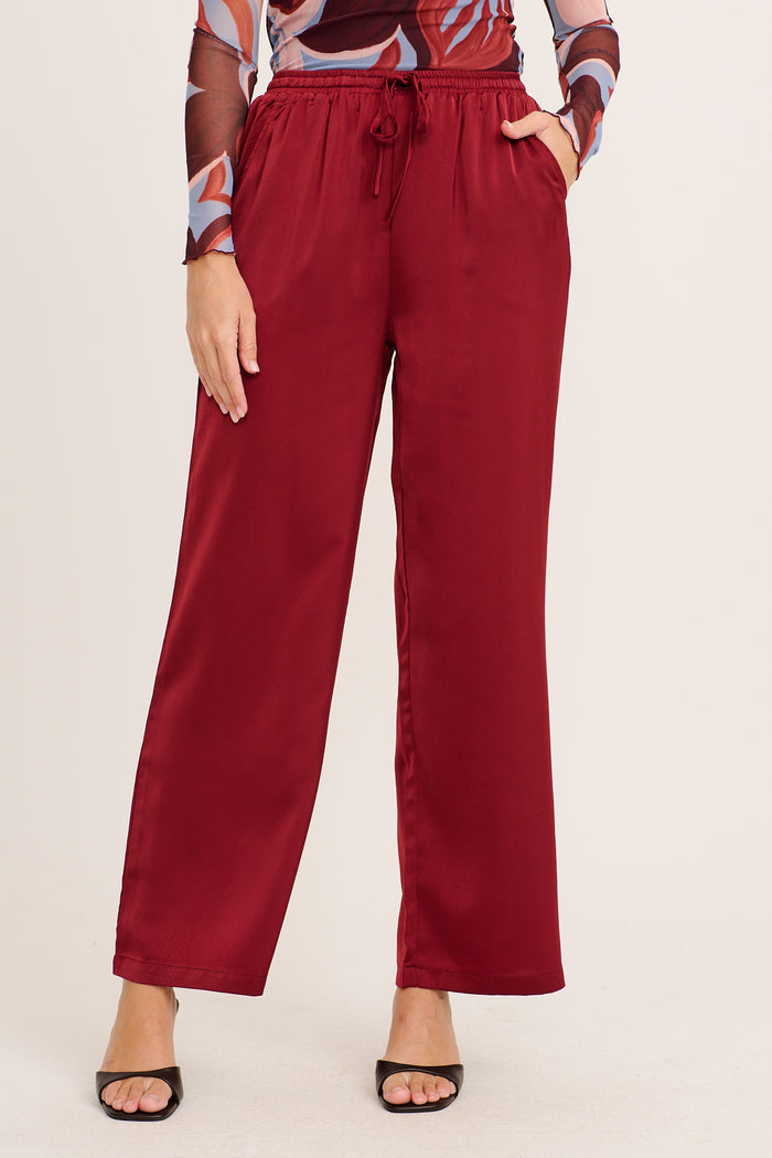 Enchanted Waltz Pant in Wine Satin front