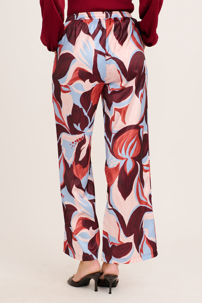 Enchanted Waltz Pant in Wine with Cream Floral Satin back