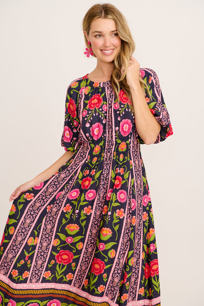 Flair Dress In Multi Floral Print front