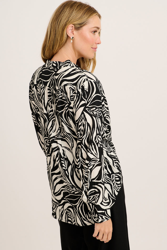 Ellody Top in Black and White Swirl Print back