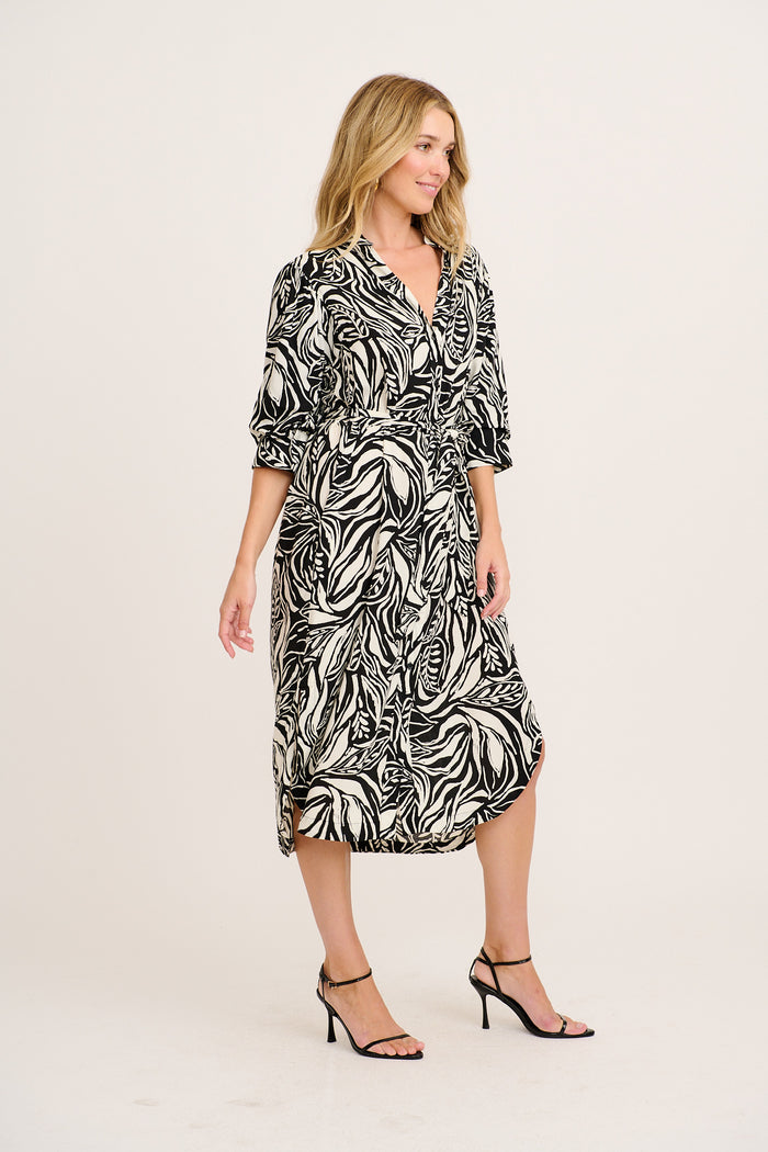Carson Midi Dress in Black and White Swirl Print side