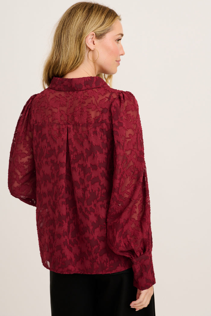 Vanessa Shirt in Wine Leaf Burnout Chiffon back