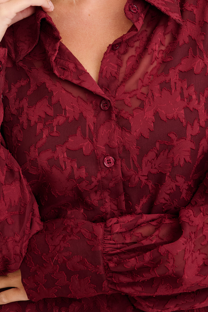 Vanessa Shirt in Wine Leaf Burnout Chiffon detail