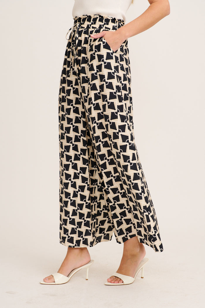 Portia Pant in Beige with Black Print side