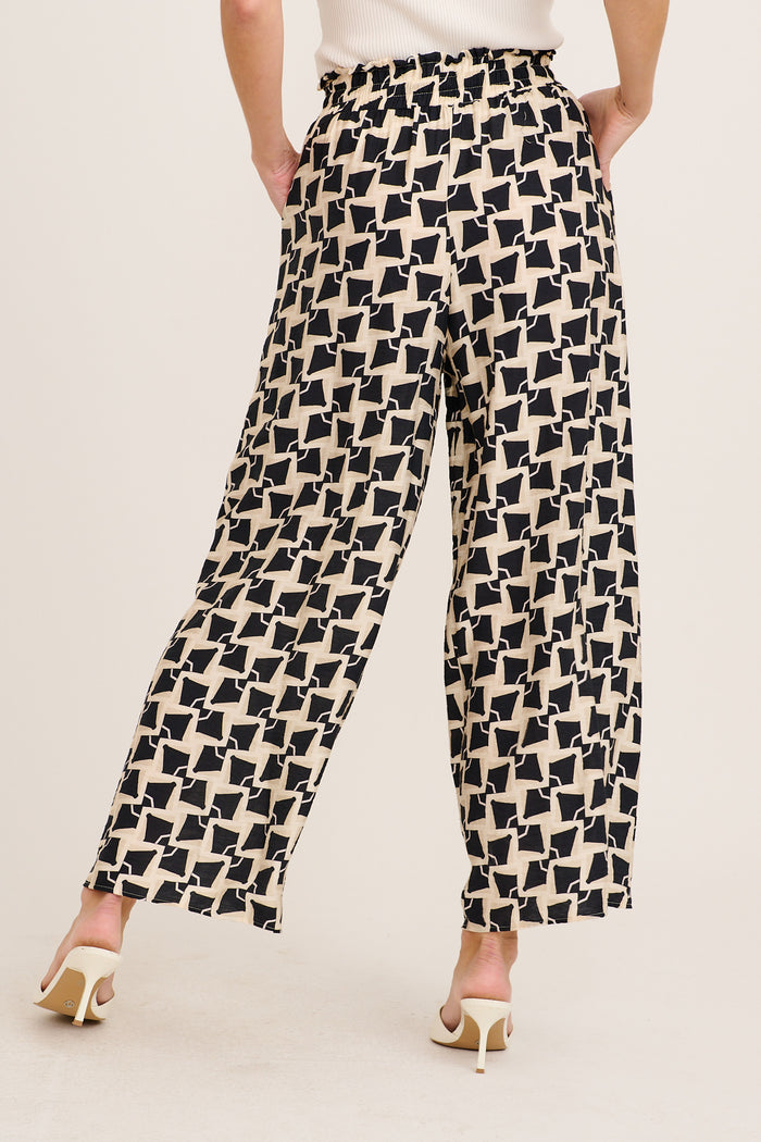 Portia Pant in Beige with Black Print back