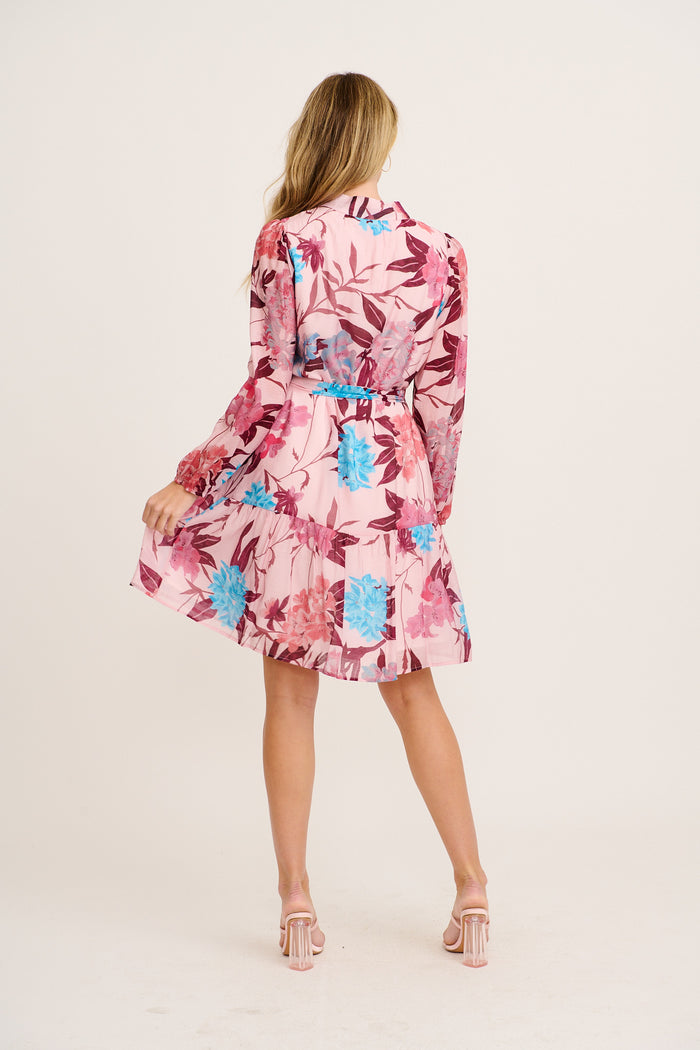 Dian Dress in Pink with Wine Floral back