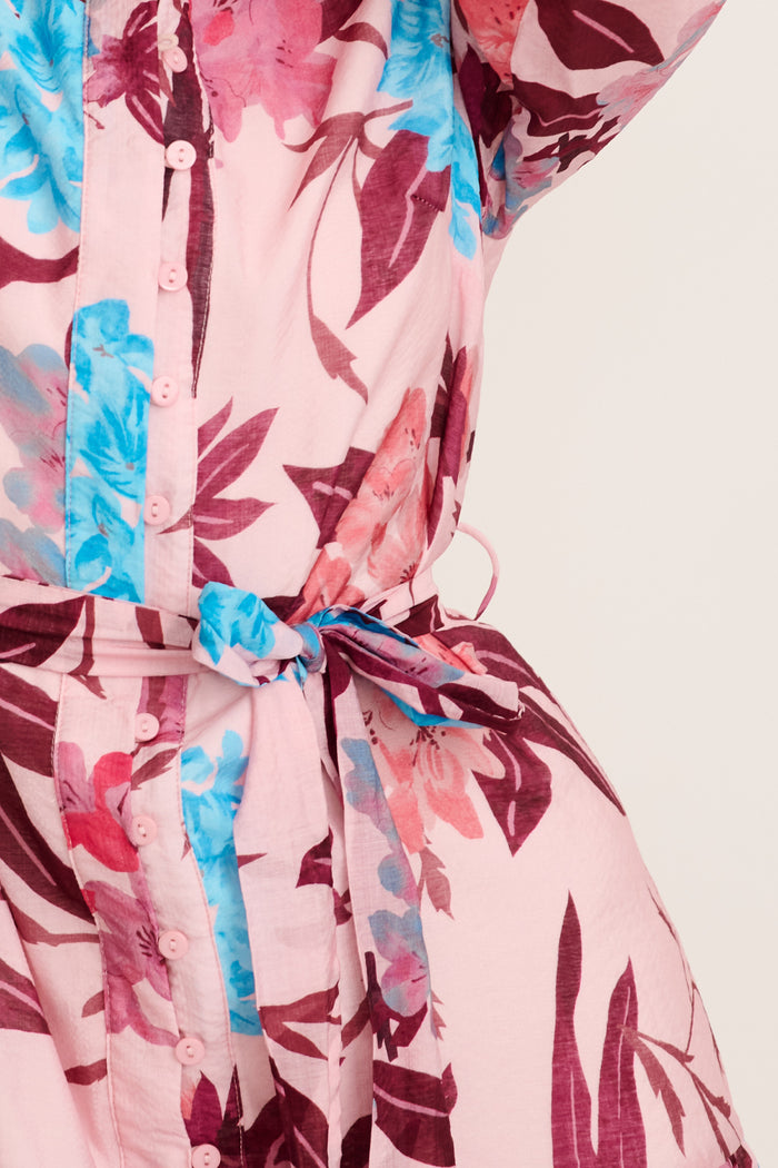 Dian Dress in Pink with Wine Floral detail