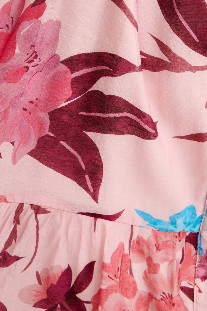 Dian Dress in Pink with Wine Floral fabric