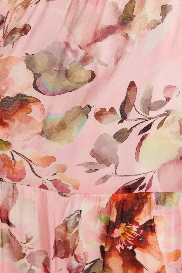 Milen Midi Dress in Pink with Multi Floral fabric