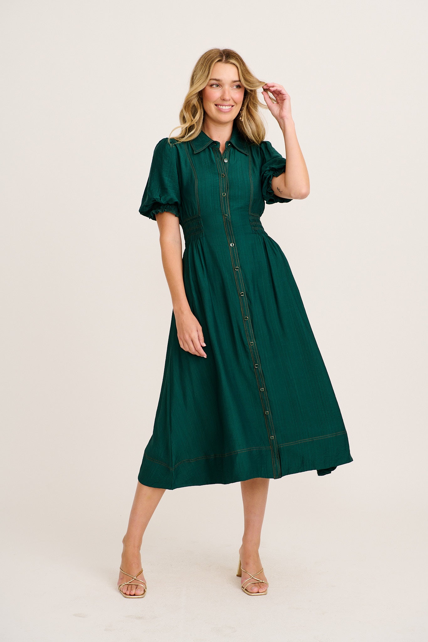 Elana Midi Shirt Dress in Green