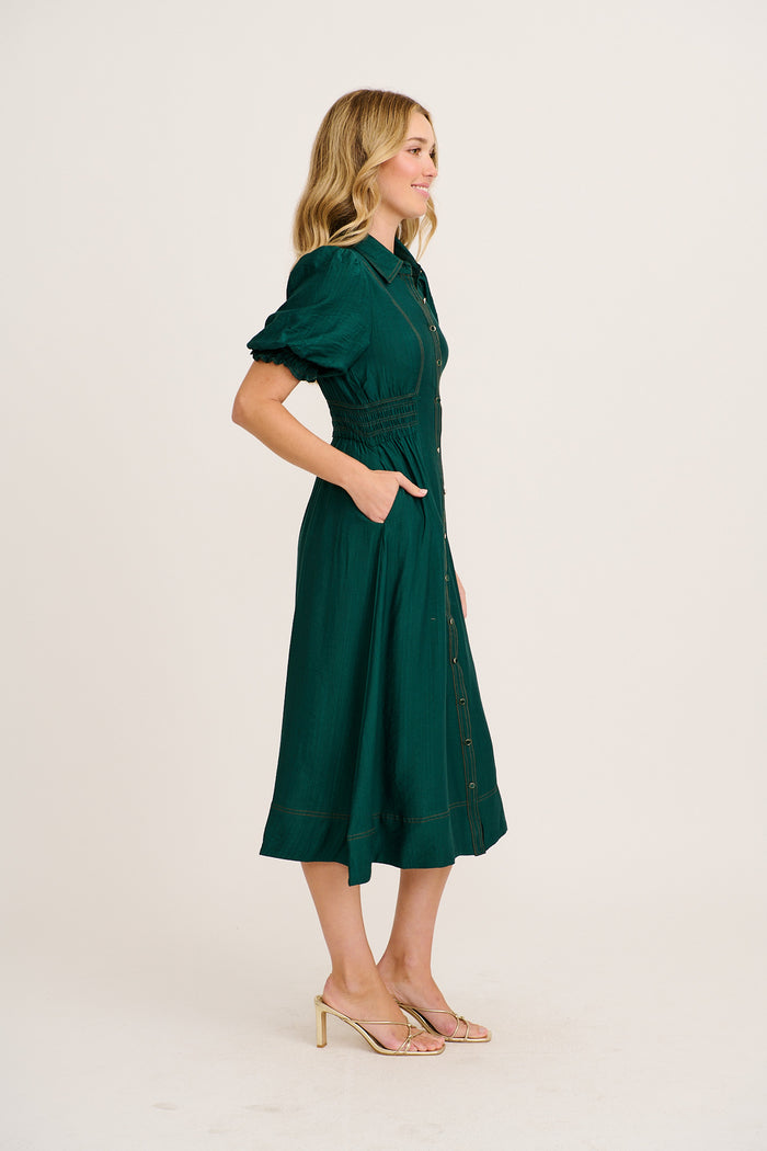 Elana Midi Shirt Dress in Green side