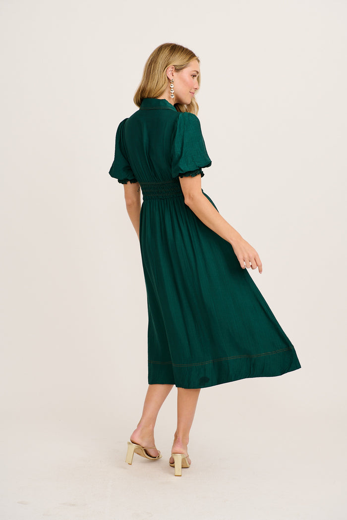 Elana Midi Shirt Dress in Green