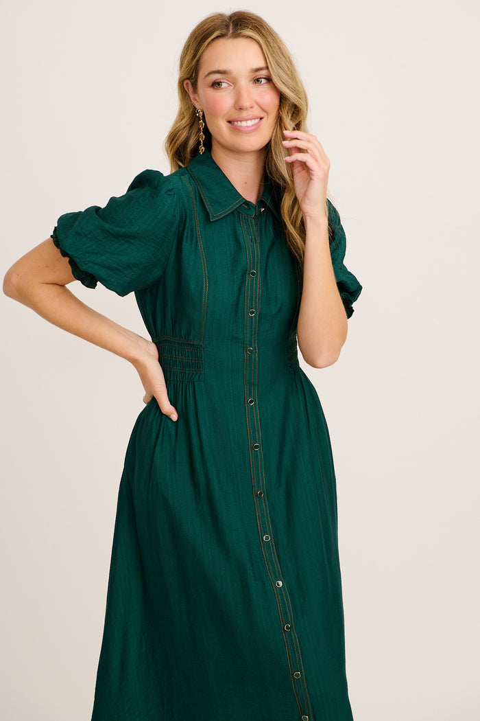 Elana Midi Shirt Dress in Green front