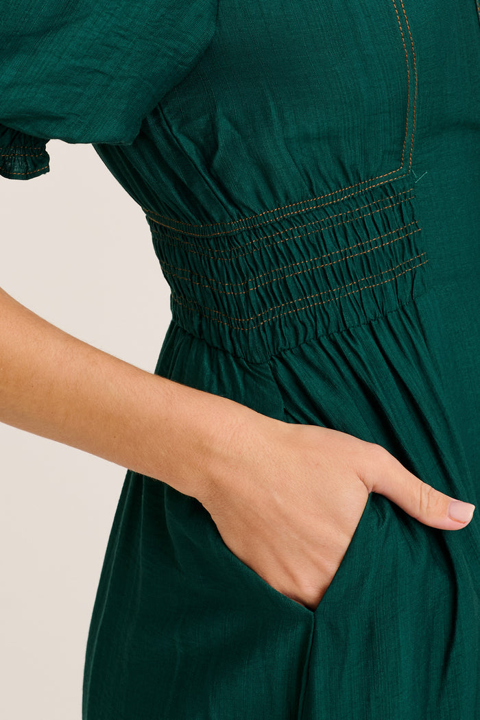Elana Midi Shirt Dress in Green detail