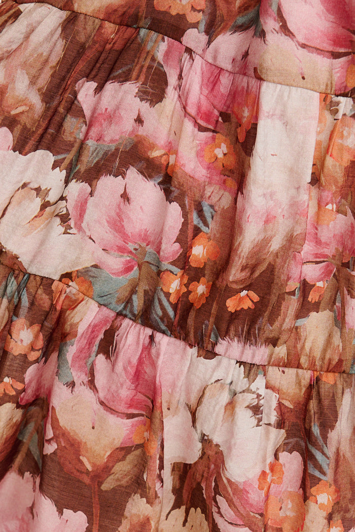 Clarine Dress in Multi Pink and Wine Floral fabric