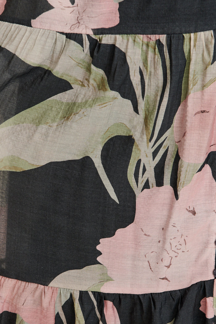 Versatile Midi Dress in Charcoal with Pink Floral fabric