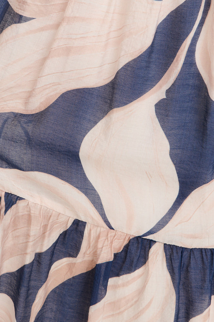 Javi Midi Dress in Navy with Beige Floral fabric