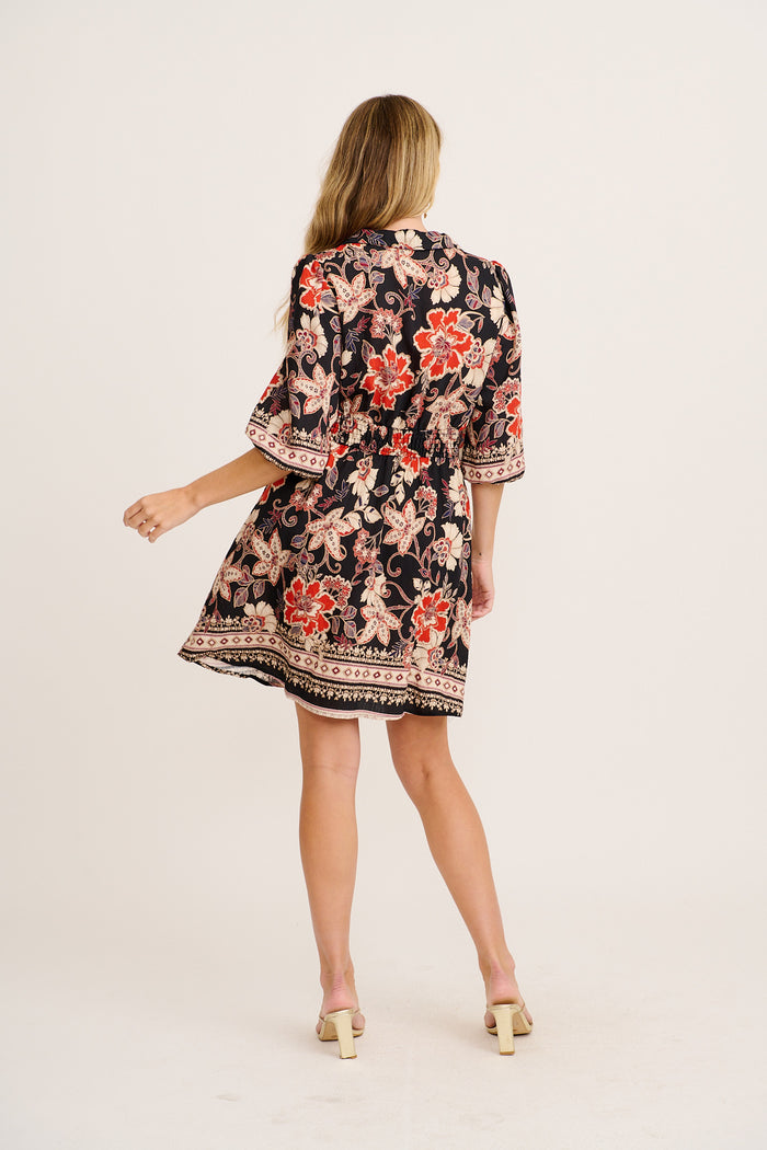 Siobhan Dress in Black with Red Boho Floral back