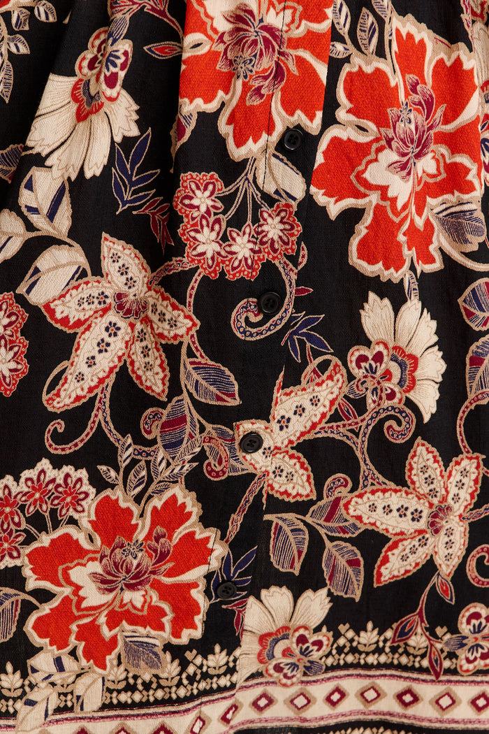 Siobhan Dress in Black with Red Boho Floral fabric