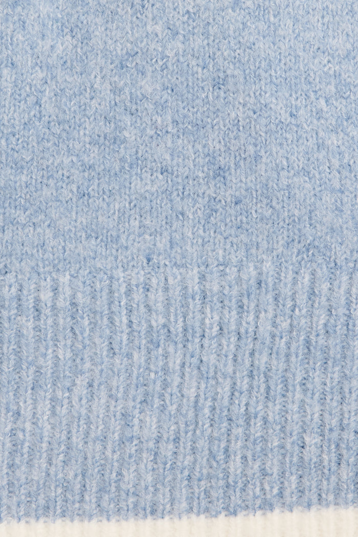 Morning Mist Knit in Blue with Cream Trim Wool Blend fabric
