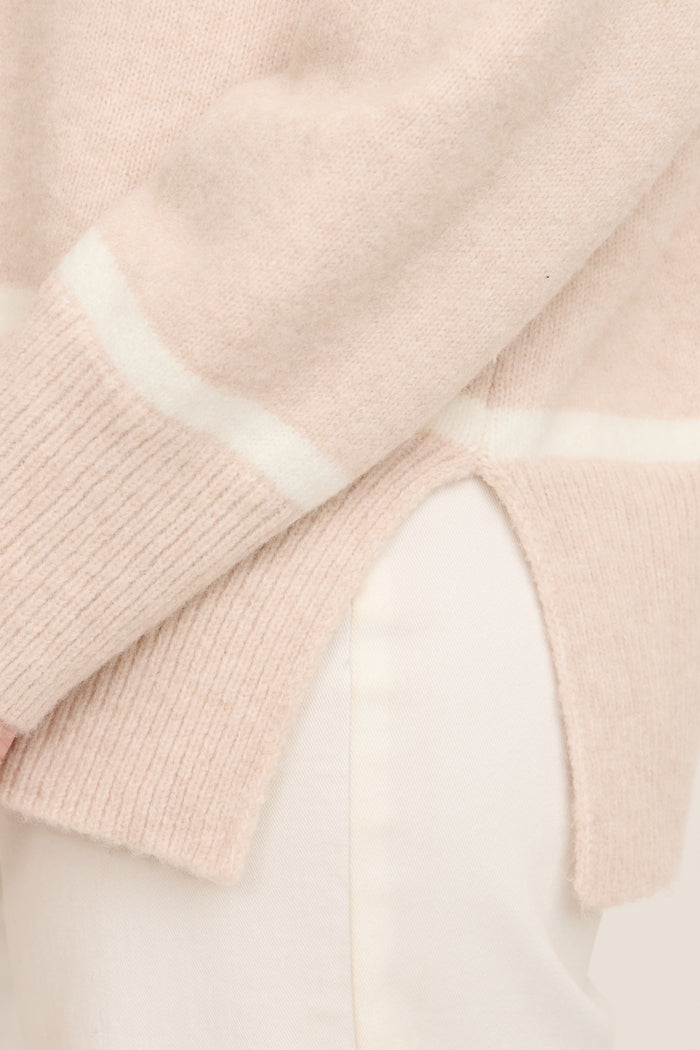 Warm Wishes Knit in Cream with White Trim Wool Blend detail