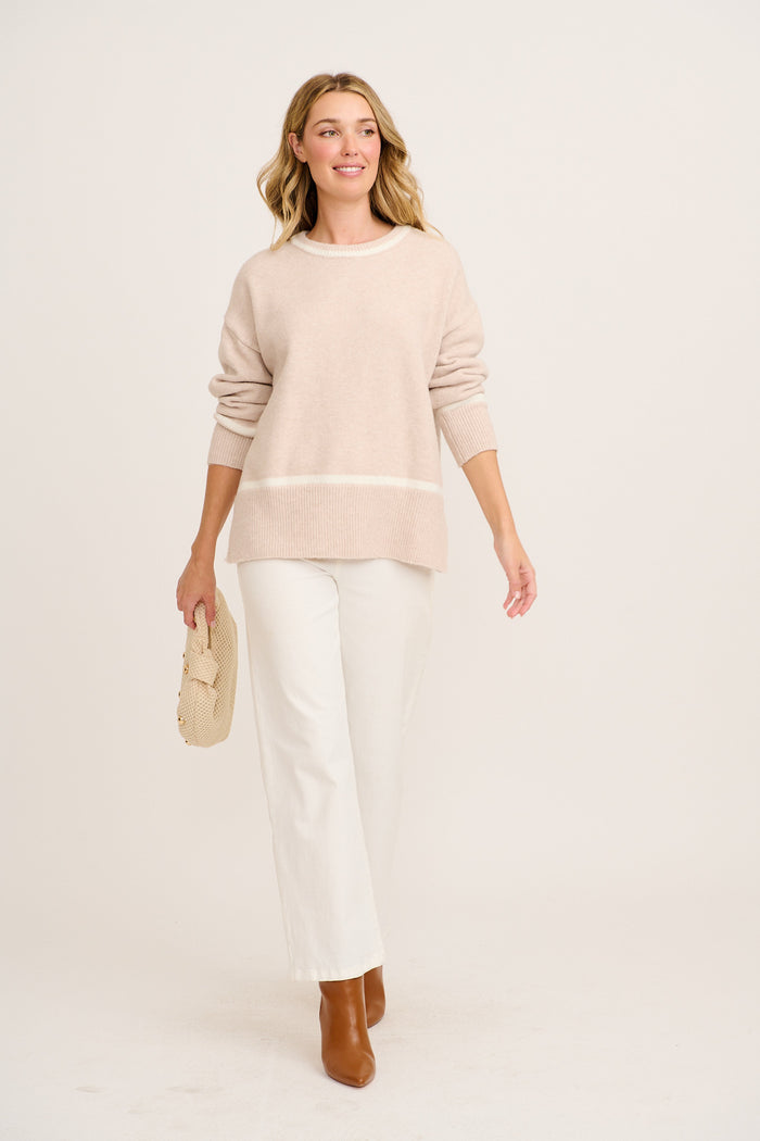 Warm Wishes Knit in Cream with White Trim Wool Blend full length